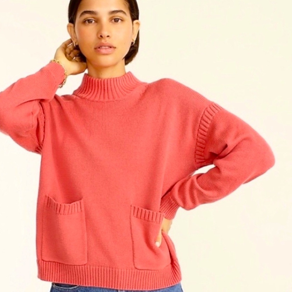 J. Crew Cotton Cashmere Blend Patch Pocket Mockneck Sweater Medium